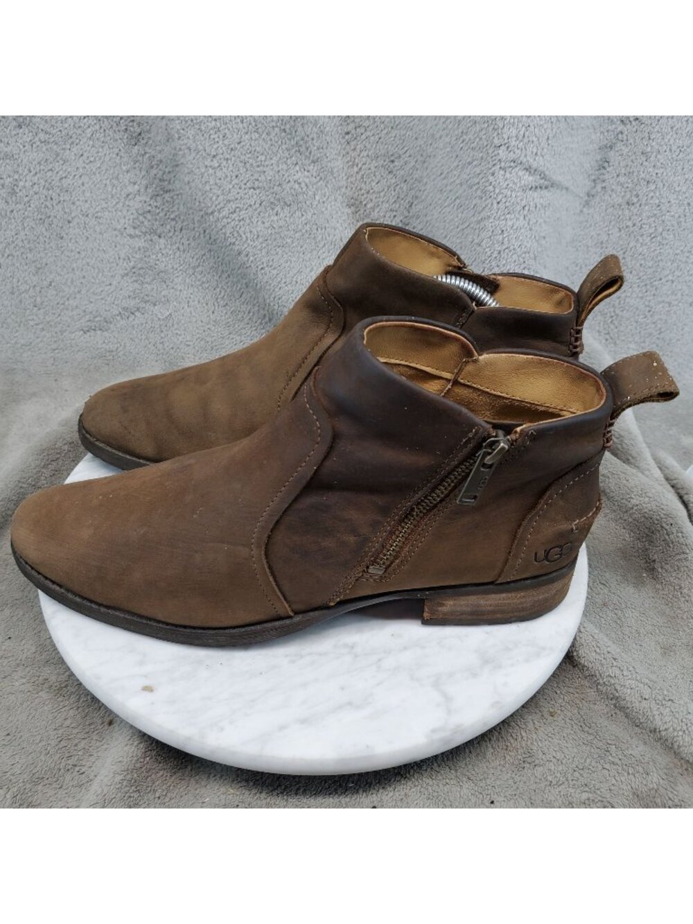Ugg Shoes Womens Size 10 Brown Leather Aureo II Short Zip Ankle Boots *Read*